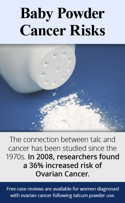 Researchers have found a 36% increased risk of Ovarian Cancer among talcum powder users, including Johnson & Johnson Baby Powder, Shower-to-Shower Body Powder, and other talcum powder products. // Monroe Law Group